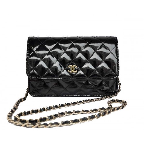 Chanel Mini Flap Bag Barato A33814 Charol Negro Dorado