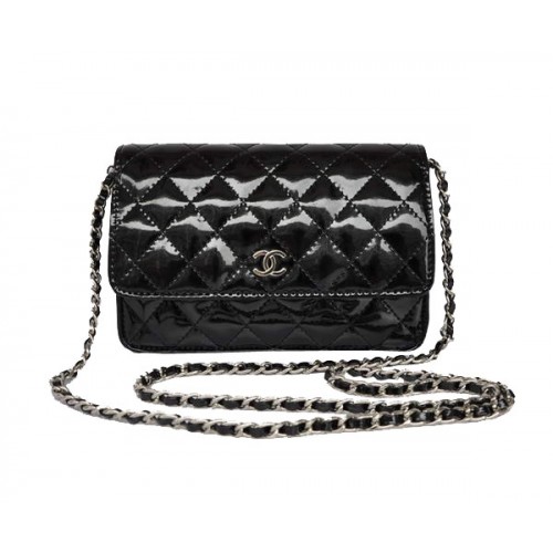 Chanel Mini Flap Bag Barato A33814 Charol Negro Plata