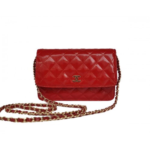 Chanel Mini Flap Bag Barato A33814 Charol Rojo Dorado