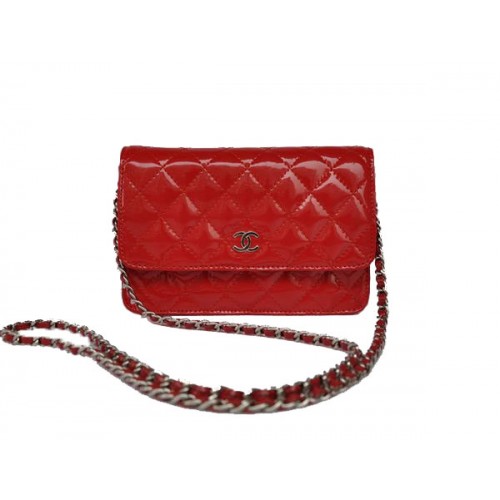 Cheap Chanel Mini Flap Bag A33814 Rojo Charol Plata