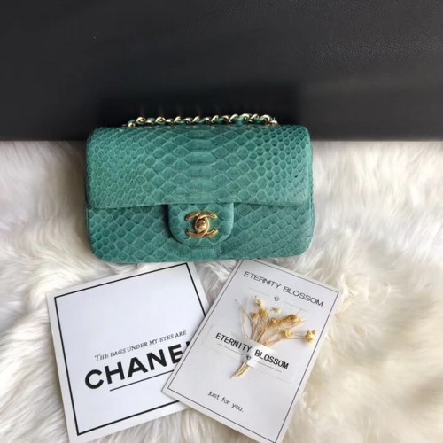 Chanel Minibolso con solapa Pitón Metal dorado A69900 verde