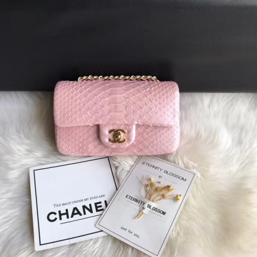 Chanel Mini Bolso con Solapa Python Metal Dorado d69900 Rosa