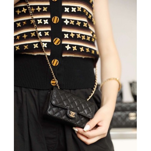 Chanel Mini Bolso de Cuero Original 1116 Negro