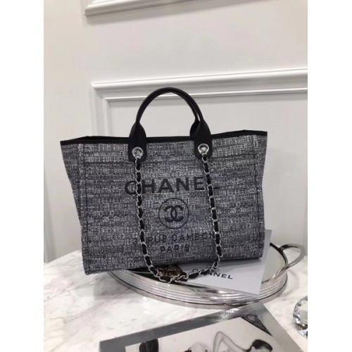 Chanel Original Canvas Leather Tote Shopping Bag 92298 Negro