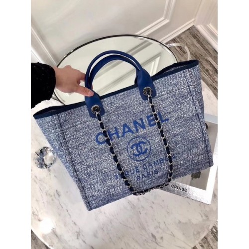 Chanel Original Canvas Leather Tote Shopping Bag 92298 Azul