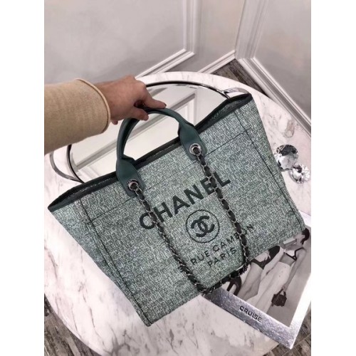 Chanel Original Canvas Leather Tote Shopping Bag 92298 Verde