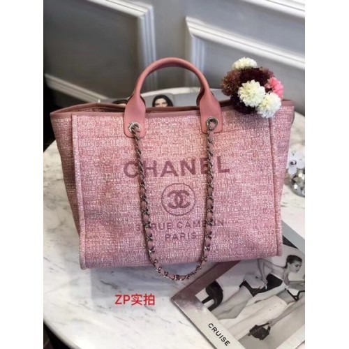 Chanel Original Canvas Leather Tote Shopping Bag 92298 Rosa