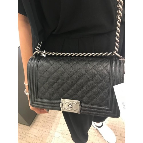 Chanel Original Caviar Leather Boy Flap Shoulder Bolso negro A67086 Plata
