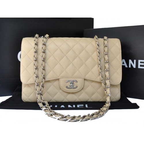 Bolso con solapa de cuero de caviar original de Chanel A28600 Albaricoque