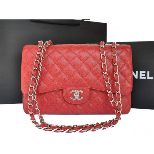 Bolso con solapa de cuero de caviar original de Chanel A28600 rojo