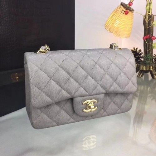 Bolso bandolera Chanel Original Caviar Leather Flap CF1116 Gris plateado Cadena dorada