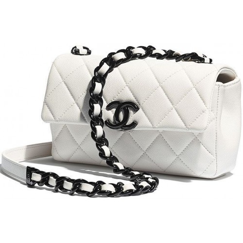 Bolso con solapa de cuero Cavier original de Chanel A6395 Blanco