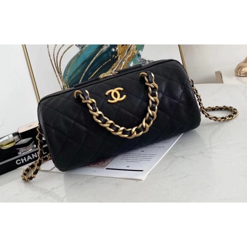 Bolso Speedy De Cuero Cavier Original De Chanel CC3621 Negro