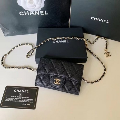 Bolsillo de piel de becerro granulada original de Chanel 81081 negro