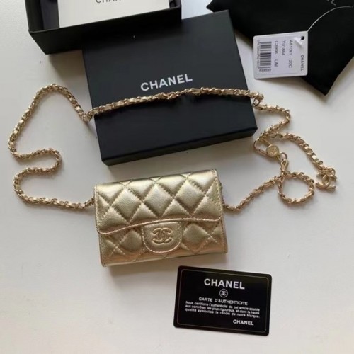 Bolsillo de piel de becerro granulada original de Chanel 81081 dorado