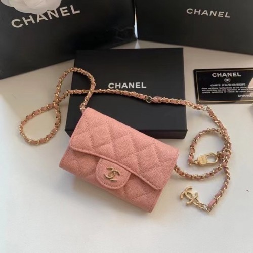 Bolsillo de piel de becerro granulada original de Chanel 81081 rosa