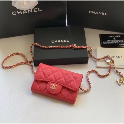 Bolsillo de piel de becerro granulada original de Chanel 81081 rojo