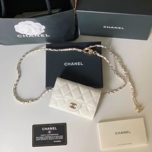 Bolsillo de piel de becerro granulada original de Chanel 81081 blanco