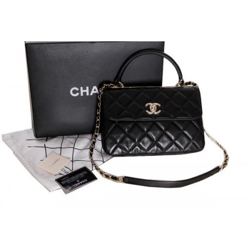 Bolso con solapa adornado de piel de cordero original de Chanel CHA92237 Negro