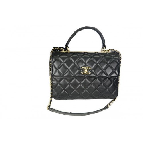Bolso con solapa adornado de piel de cordero original de Chanel CHA92238 Negro