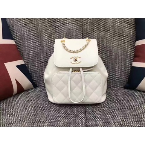 Mochila de Cuero Original Chanel CHA2590 Blanco