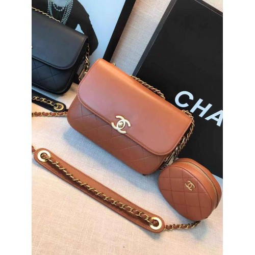 Chanel Bolso de Cuero Original C5787 Marrón