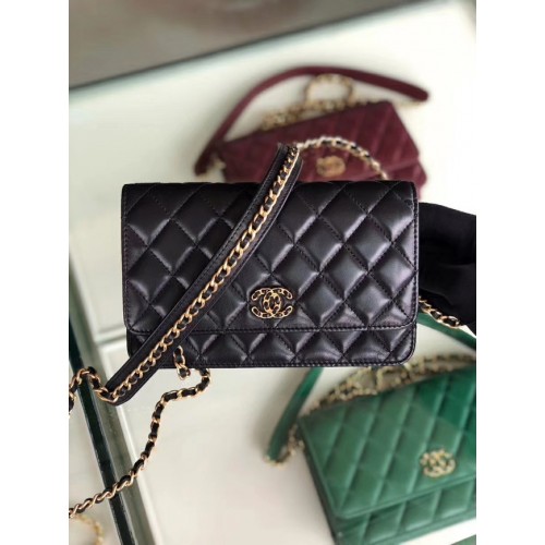 Chanel Cartera de cuero original con cadena AP0724 negro