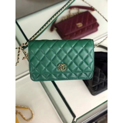 Chanel Cartera de cuero original con cadena AP0724 verde