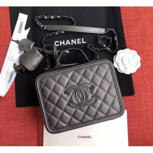 Bolso cosmético de cuero original Chanel A93343 Negro