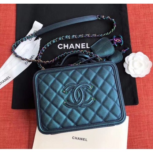 Bolso cosmético de cuero original Chanel A93343 Azul
