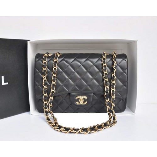 Bolso con solapa de cuero original Chanel A28600 negro dorado