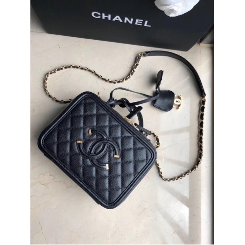 Bolso Cosmético Mediano De Cuero Original Chanel 93443 Negro