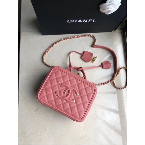Bolso Cosmético Mediano de Cuero Original Chanel 93443 Rosa