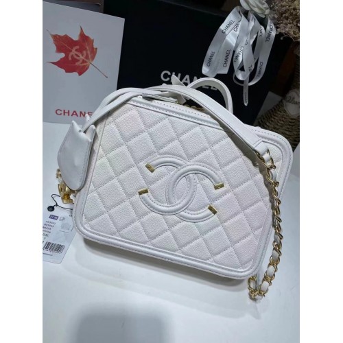 Bolso Cosmético Mediano de Cuero Original Chanel 93443 Blanco