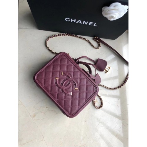 Bolso cosmético mediano de cuero original Chanel 93443 Vino