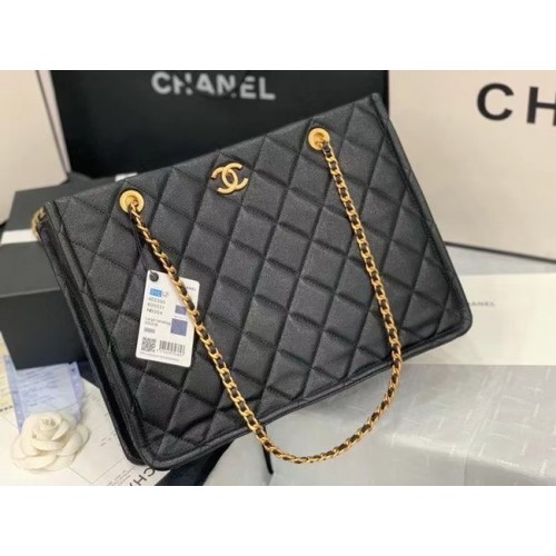 Bolso de compras de cuero original Chanel AS2360 negro