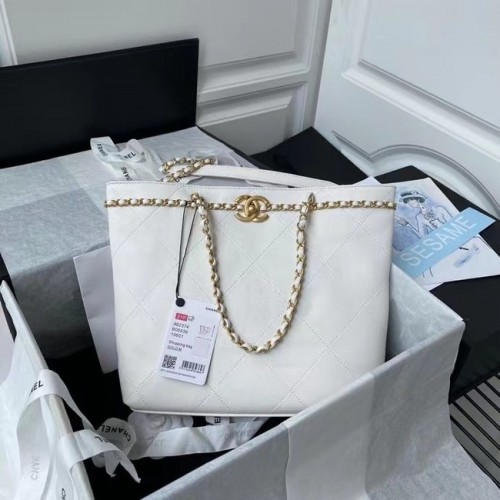 Bolso de compras de cuero original de Chanel AS2374 blanco