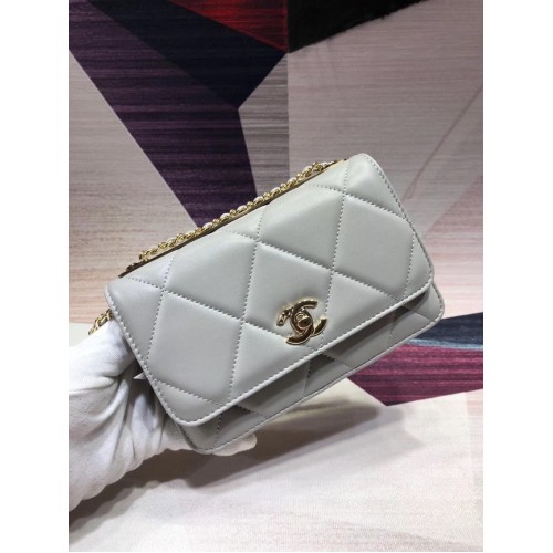 Bolso De Hombro De Cuero Original De Chanel Azul Claro A80982 Oro