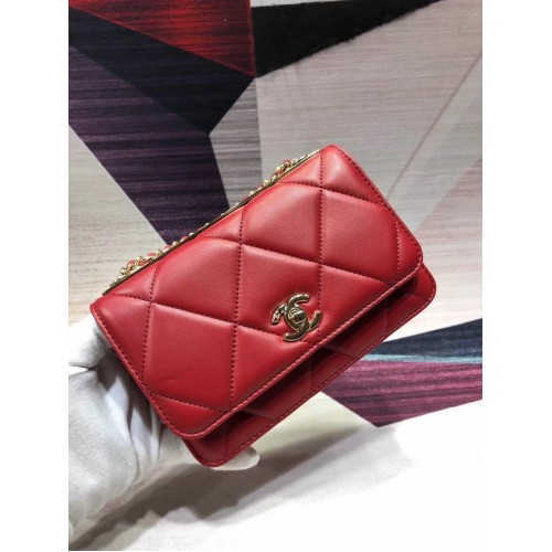 Bolso De Hombro De Cuero Original De Chanel Rojo A80982 Oro