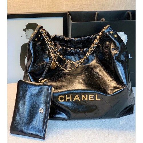 Chanel Original Oil Wax Leather Calfskin Cable Shopping Bag A67088 Negro