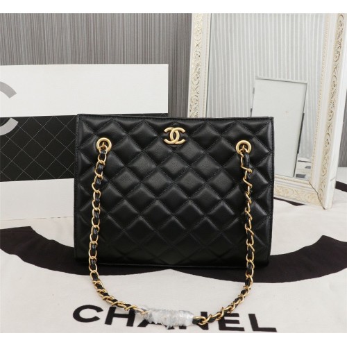 Chanel Original Bolso de compras de cuero original A05360 Negro