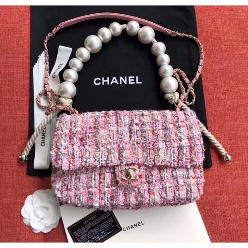 Bolso con correa para el hombro con perla original de Chanel A1112 rosa