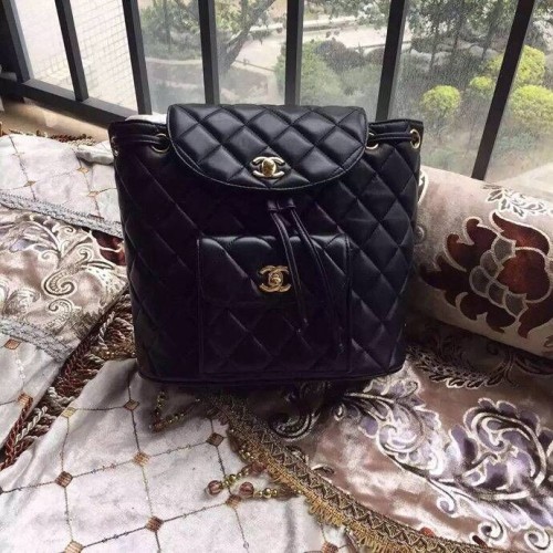 Chanel Original Mochila de piel de oveja 56987 negro