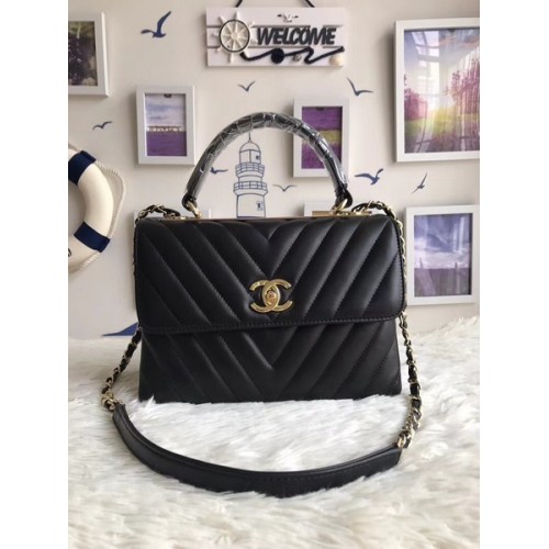 Bolso tote de cuero de piel de oveja original de Chanel A92236 hebilla de oro negro