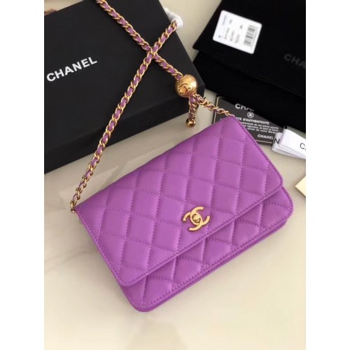 Chanel Original Pequeño bolso clásico con solapa de piel de oveja AS33814 Lavanda