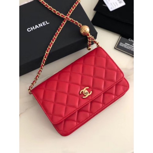 Chanel Original Pequeño bolso clásico con solapa de piel de oveja AS33814 rojo