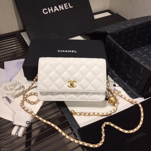 Chanel Original Pequeño bolso clásico con solapa de piel de oveja AS33814 blanco