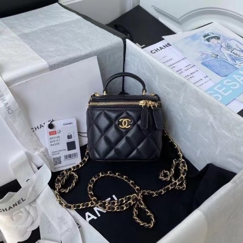 Chanel Original Pequeño bolso de mano clásico con caja de cadena AP2198 negro