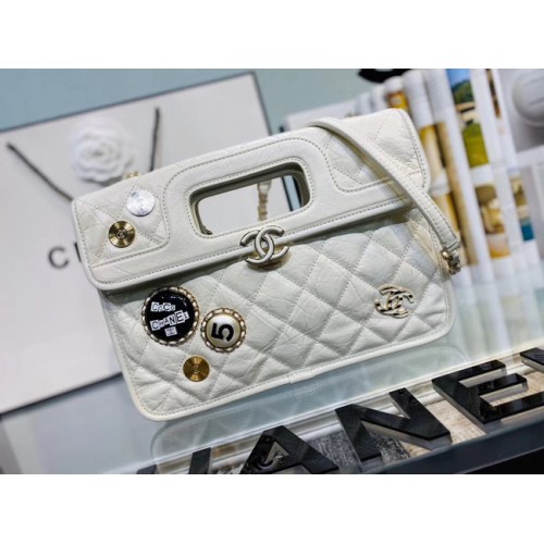 Bolso Chanel Original de piel blanda Metal dorado AS1430 blanco