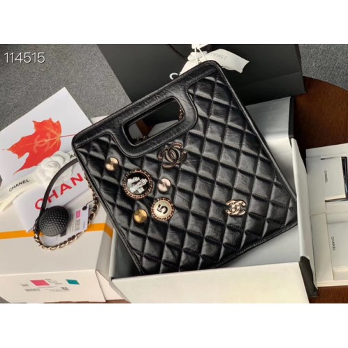 Bolso Chanel Original de piel blanda Metal dorado AS1431 negro